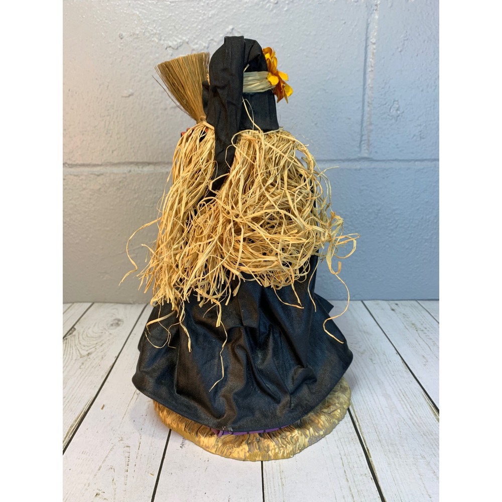 Vintage Halloween Witch Figurine with Broom, Pumpkins, & Spider Bag Decor - Picture 3 of 6